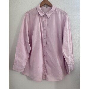 Woman Within Shirt Womens 1X 22/24‎ Pink Cotton Button Down Collared L/S Office
